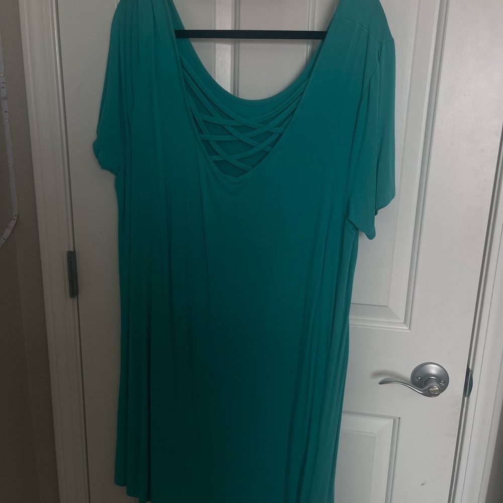 Green Asymmetrical Tunic Dress with Cut Out Sleeves